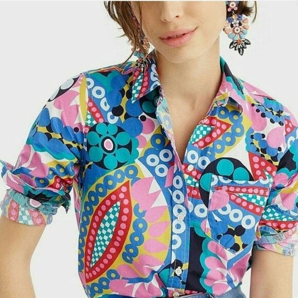 J. Crew Classic Fit Boy Shirt Ratti Kaleidoscope Floral Button Down Preppy 12 - Picture 2 of 16